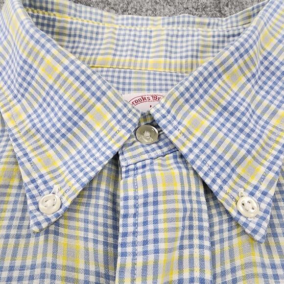Vintage Brooks Brothers Shirt Mens Large Blue Yellow Plaid Woven Button Down USA - Picture 9 of 12